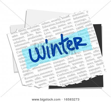 HIVER sur fond de notes papier vector