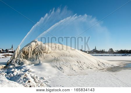 The sugar factory in Litovel, Czech Republic, discharges waste water into sludge fields and frost in winter created this geyser
