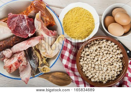 Cocido A Spanish Stew With Assortment Of Meat And Chikpeas