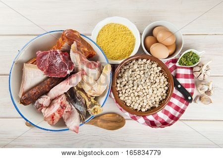 Cocido A Spanish Stew With Assortment Of Meat And Chikpeas