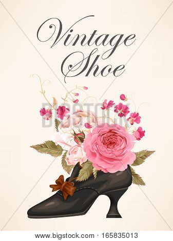 Vector illustration of vintage shoe with english roses