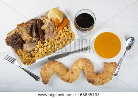 Cocido A Spanish Stew With Assortment Of Meat And Chikpeas