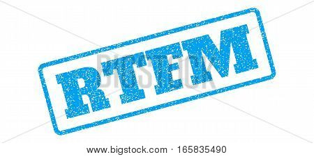 Blue rubber seal stamp with Rtfm text. Vector caption inside rounded rectangular banner. Grunge design and unclean texture for watermark labels. Inclined blue sticker on a white background.