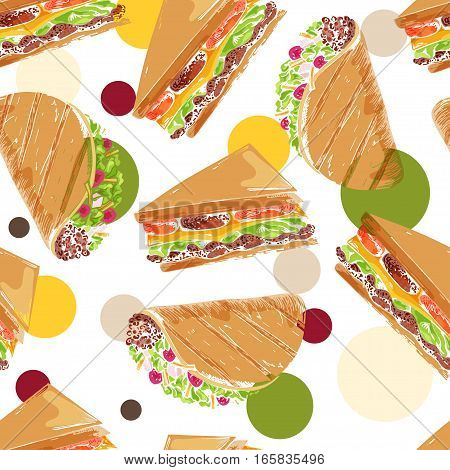 Fast food pattern. Hand draw retro illustration. Vintage design.