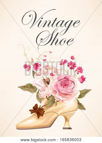 Vector illustration of vintage shoe with english roses