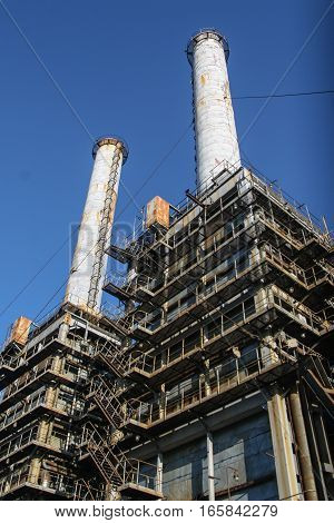 Bucharest Romania December 26 2009: Thermoelectric plant against the blue sky.