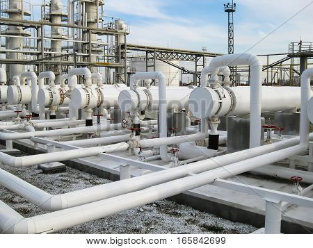 Heat Exchangers In Refineries. The Equipment For Oil Refining. Heat Exchanger For Flammable Liquids.