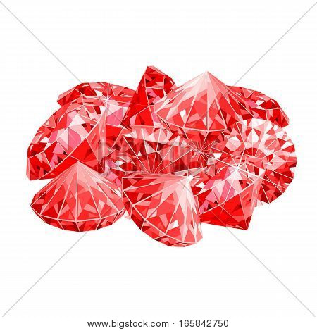 Isolated handful of red rubies. vector illustration. Game desing.