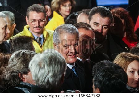 Bucharest Romania December 6 2009: The former Prime Minister Adrian Nastase reacts after the first exit polls of presidential elections in Romania.