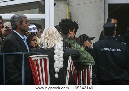 Cretesti Ilfov County Romania December 6 2009: People standing in a queue to vote in Cretesti Ilfov County.