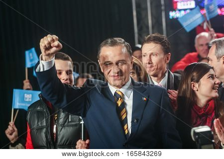 Bucharest Romania December 6 2009: The former Foreign Minister Mircea Geoana reacts after the first exit polls of presidential elections in Romania.