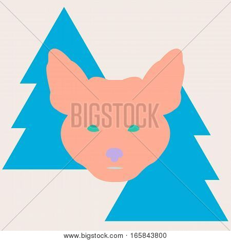 Graphic stylish fox head isolated on forest background. Cartoon portrait for your design - postcard invitation banner book cover t-shirt print poster sketchbook album cover