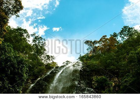 Langkawi, Malaysia waterfall and blue sky afteroon