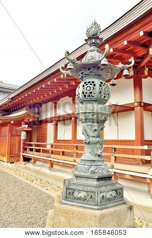Ornamental metal lantern in Toji temple Kyoto Japan.