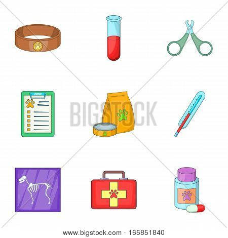 Veterinary equipment icons set. Cartoon illustration of 9 veterinary equipment vector icons for web