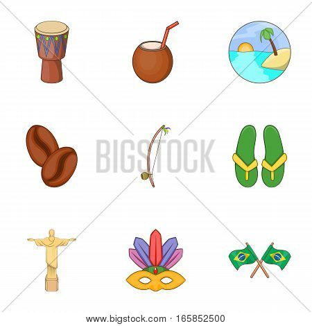 Brazil tourists attractions icons set. Cartoon illustration of 9 Brazil tourists attractions vector icons for web