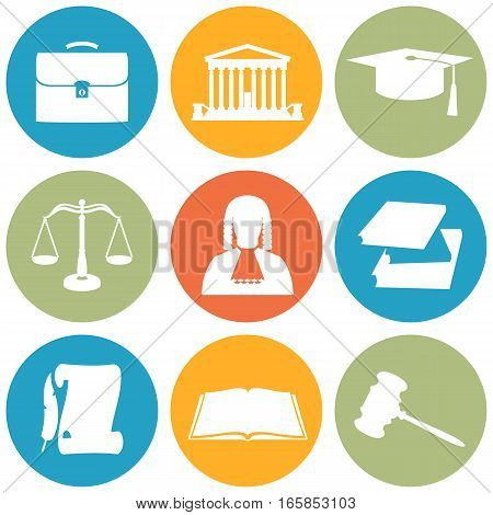 Vector illustration of law icons circle set in silhouette style