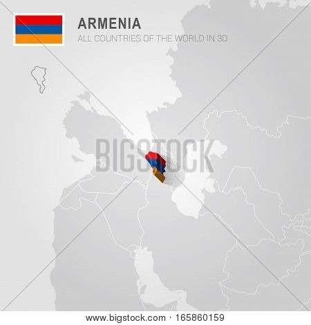 Armenia painted with flag drawn on a gray map.