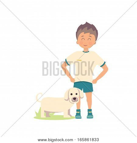 vector illustration of dog and boy on white