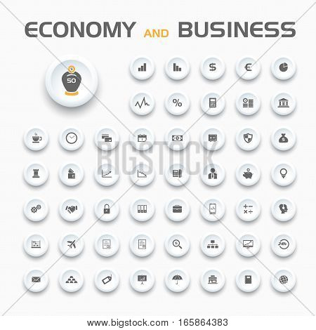 Economy and business icons on buttons and white background