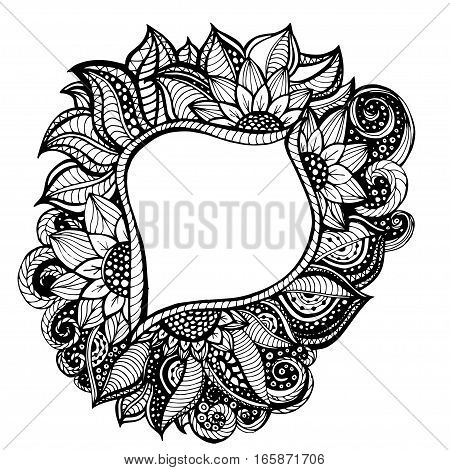 The coloring in the vector. Frame of flowers and leaves. Abstract pattern.