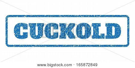 Blue rubber seal stamp with Cuckold text. Vector message inside rounded rectangular shape. Grunge design and dust texture for watermark labels. Horizontal emblem on a white background.