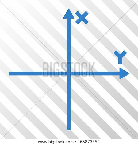 Cobalt Cartesian Axes toolbar pictogram. Vector pictograph style is a flat symbol on diagonally hatched transparent background.