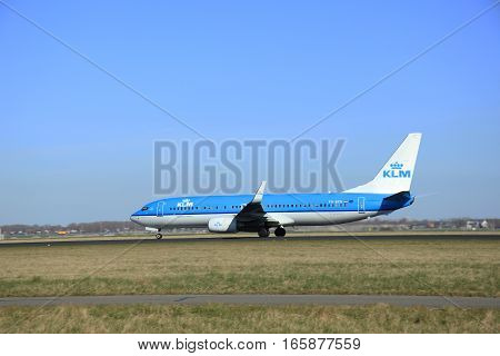 March 22nd 2015 Amsterdam Schiphol Airport PH-BXH KLM Royal Dutch Airlines Boeing 737-800 take off from Polderbaan Runway