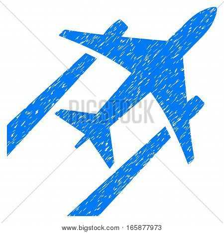 Air Jet Trace grainy textured icon for overlay watermark stamps. Flat symbol with dust texture. Dotted vector blue ink rubber seal stamp with grunge design on a white background.