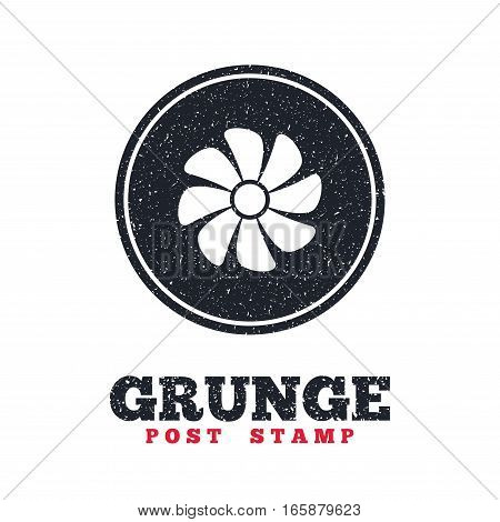 Grunge post stamp. Circle banner or label. Ventilation sign icon. Ventilator symbol. Dirty textured web button. Vector