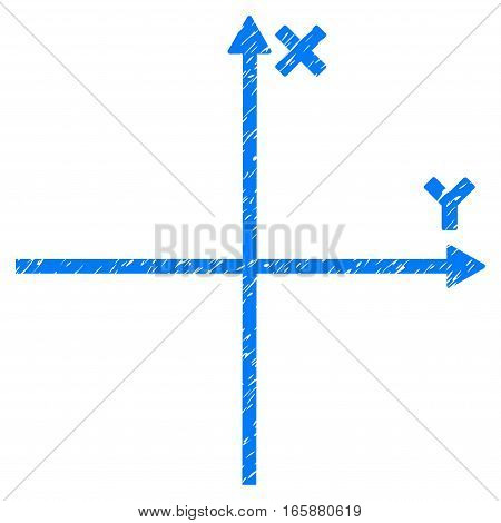 Cartesian Axes grainy textured icon for overlay watermark stamps. Flat symbol with scratched texture. Dotted vector blue ink rubber seal stamp with grunge design on a white background.