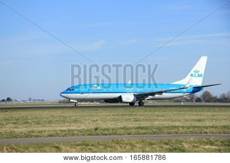 March 22nd 2015 Amsterdam Schiphol Airport PH-BXH KLM Royal Dutch Airlines Boeing 737-800 take off from Polderbaan Runway