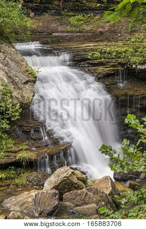 Laurel Creek splashes over a beautiful waterfall in Fayette County West Virginia's New River Gorge region.