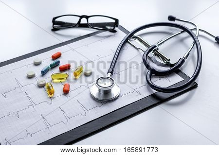 doctor desktop with test tubes in lab no one.