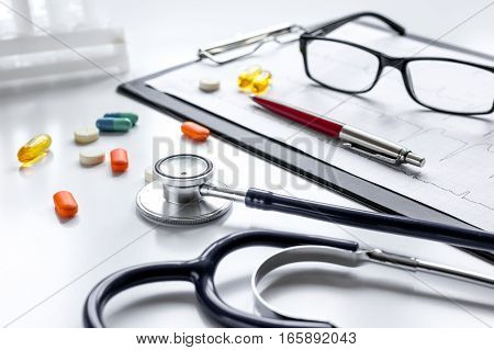 doctor desktop with test tubes in lab no one.