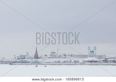KAZAN, RUSSIA - JANUARY 19, 2017: Kazan Kremlin at snow winter day horizontal