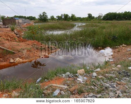 30 december 2016 otres beach sihanoukville cambodia waste garbage at a lake editorial image