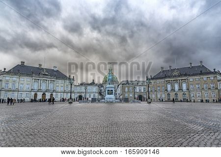 COPENHAGEN DENMARK - DECEMBER 24 2016: The amalienborg palace in the Danish capital of Copenhagen.