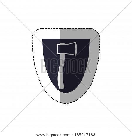 middle shadow sticker with shield frame with ax vector illustration