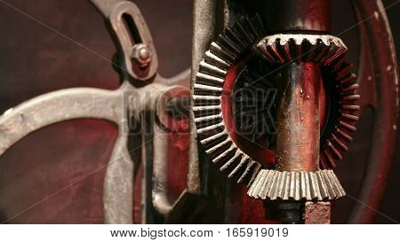 An example of a bevel gear mechanism on an old piece of machinery.