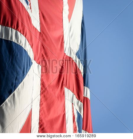 Close detail on a high quality UK union flag also known as the union jack.