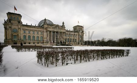 A winter view of the German seat of government The Reichstag in Berlin.