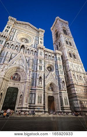 Night views of the exterior to the Basilica di Santa Maria del Fiore or Il Duomo di Firenze as it is ordinarily called.