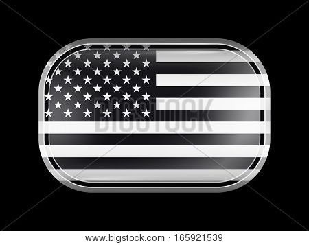 Black And White American Flag. Rectangular Shape With Rounded Corners