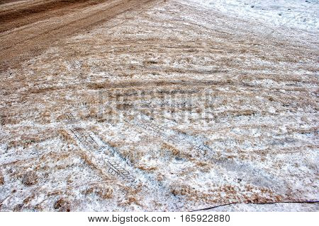 road covered with ice on cold winter day