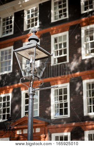 Victorian gas lamp in the Temple Bar legal district, London, UK.