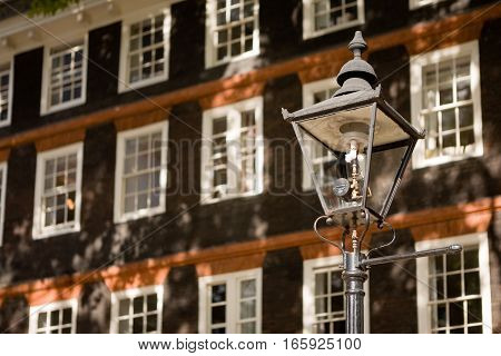 Victorian gas lamp in the Temple Bar legal district, London, UK.