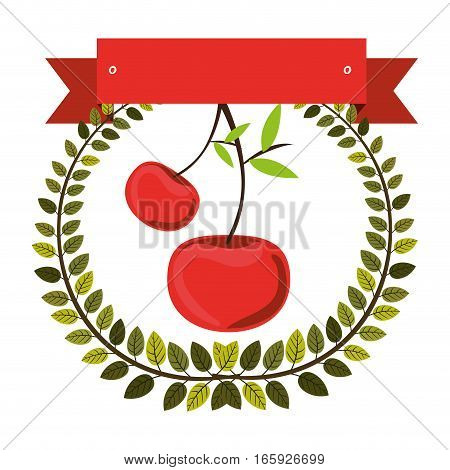 colorful olive crown and label with cherry fruit vector illustration