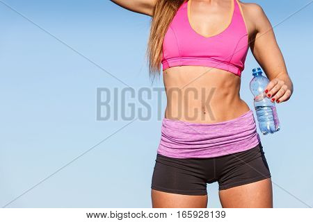 Woman Drinking Water After Sport Gym Outdoor