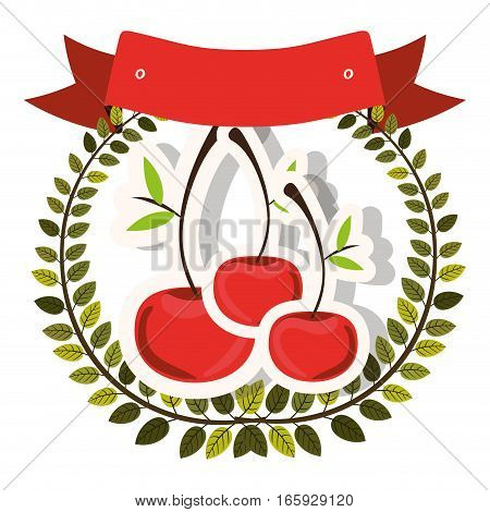 colorful olive crown and label with cherrys with shadow vector illustration